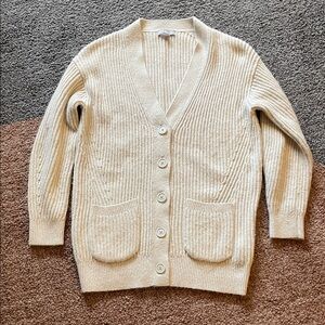 J.Crew XXS Ivory Ribbed Long Cardigan Cotton Alpaca Grandpa Beach Fisherman